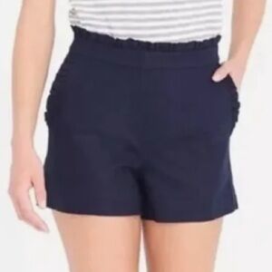 J Crew High Waist Ruffle Shorts Navy 10 New